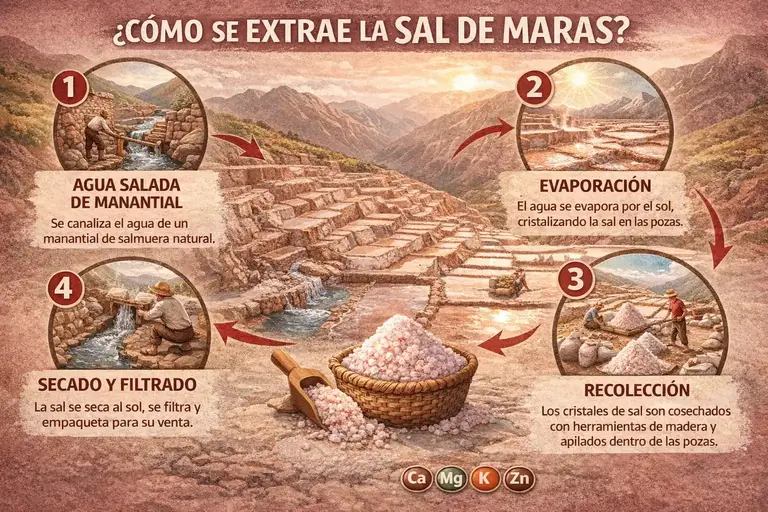 Proceso de extracción de la sal en las salineras de Maras